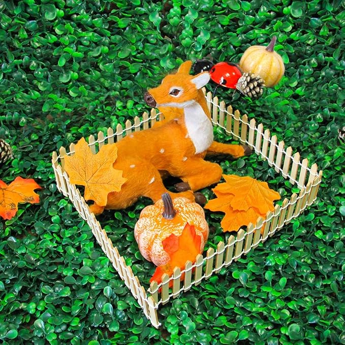 Prsildan 40 Inches Miniature Fairy Garden Fence, DIY Wood Picket Fence Mini Ornament for Dollhouse Home Garden