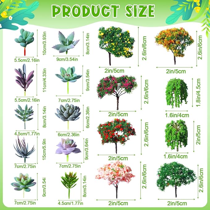 116 Pcs Fairy House Accessories Kit Miniature Garden Accessories Terrarium Decoration Mini Diorama Figurines Miniature Landscape Trees Simulated Succulents for DIY Garden Doll House Craft