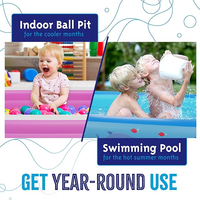 Inflatable Pool with Built in Air Pump (Pink - Large - 120" x 72.8" x 23.6") - Inflatable Swimming Pool for Kids & Adults - Self Inflating Blow Up Pool - Family & Kiddie Pool - Summer Water Party
