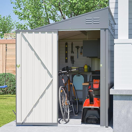 4×8 FT Outdoor Metal Storage Shed,Heavy-Duty Lean to Storage Shed with Lockable Door and Reinforced Beams,All Weather Waterproof Storage House W/2 Air Vents,for Backyard,Patio,Lawn,Dark Gray