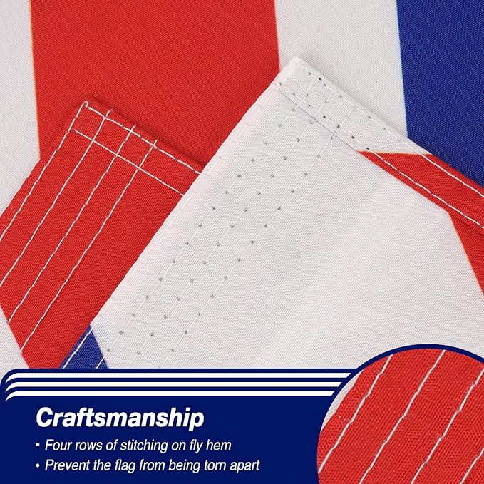 British Union Jack Flag 3x5 ft Outdoor, Double Sided 3 Ply Heavy Duty National Flag for UK, 100% Quality Polyester England United Kingdom Banner with Brass Grommets 4 Rows Stitches