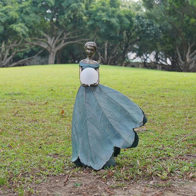 DiliComing Solar Fairy Garden Statue 22 Inch Resin Garden Decor - Large Outdoor Yard Figurine for Patio Lawn, Waterproof Garden Statue Gift for Women, 14x11x22.5 Inch