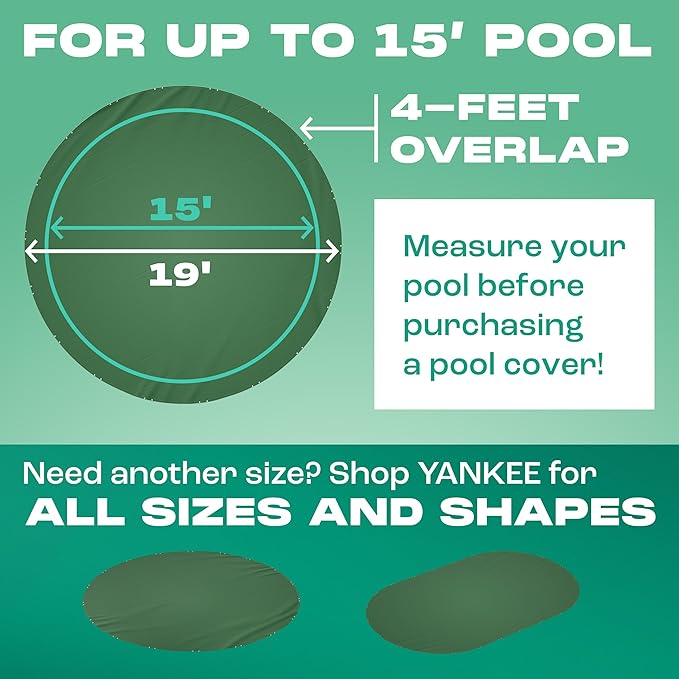 Yankee Emerald Series Pool Covers for Above Ground Pools | Round 15 ft Swimming Pool Cover w/Steel-Core Cable, Winch for Winterization | 9 mil Medium-Thickness for Off-Season, On-Season Protection