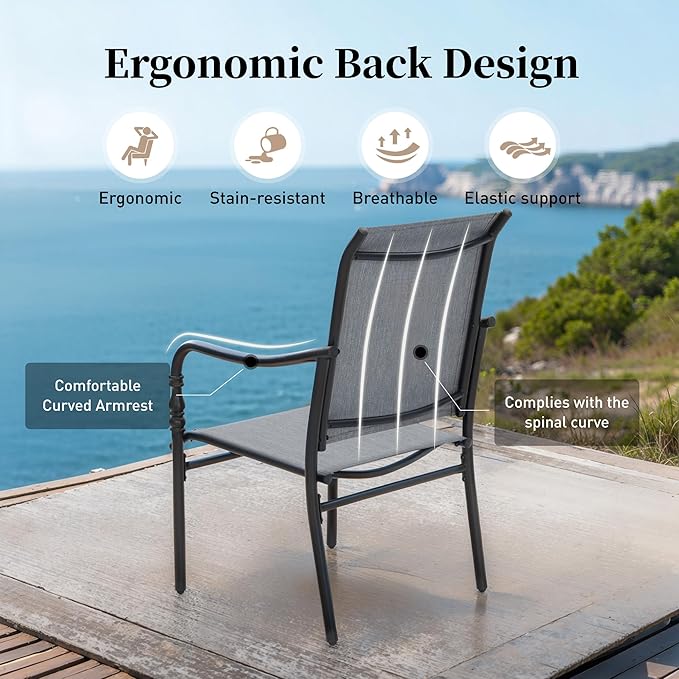 Patio Table and Chairs Set of 4, All-Weather Breathable Textilene Patio Chair with Gourd-Shaped Armrests, 42x42 Round Table with Umbrella Hole, 5 Pcs Metal Frame Patio Dining Set