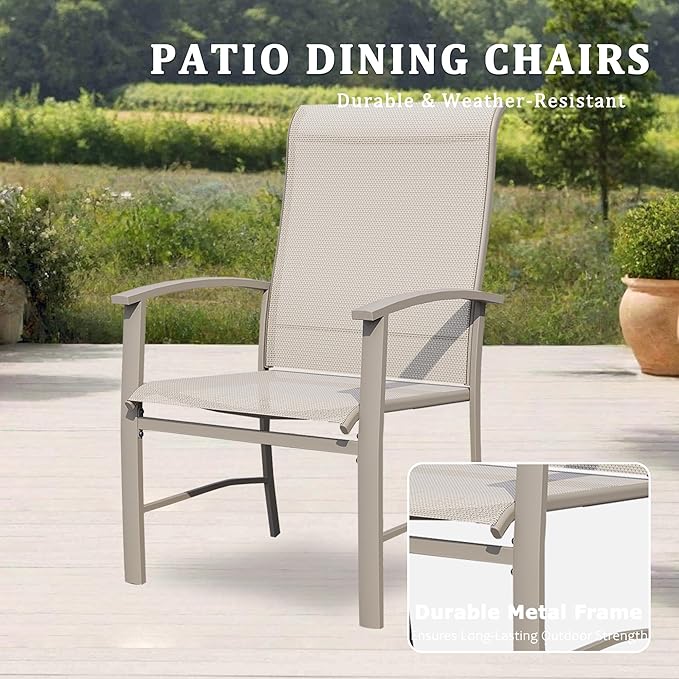 Outdoor Dining Chairs Set of 2, Stackable Patio Chairs with Metal Frame & Textilene Fabric, Perfect for Patio Garden Deck, Ivory