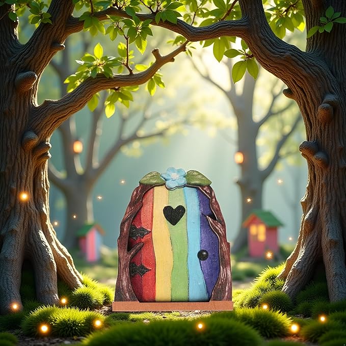 Multicolour Streak Mini Fairy Garden Door for Tree, 3D Miniature Fairy Door for Fairytale Tiny House Doors, Bonsai Terrarium Micro Landscape Decoration Accessories Garden Miniatures