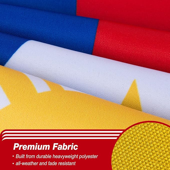 Philippines Filipino Flag 3x5 ft Outdoor, Double Sided 3 Ply Heavy Duty National Flag for PH, 100% Quality Polyester Filipino Banner with Brass Grommets 4 Rows Stitches