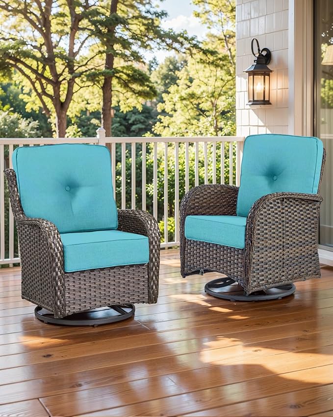 Luxury 22x24/22x25 6-Inch Outdoor Cushions for 5 Peice Patio Furniture Set - Set of 5 Water Repellent Pillow for Wicker Rocking Swivel Chairs Loveseat Couch Sectional Sofa - Turquoise