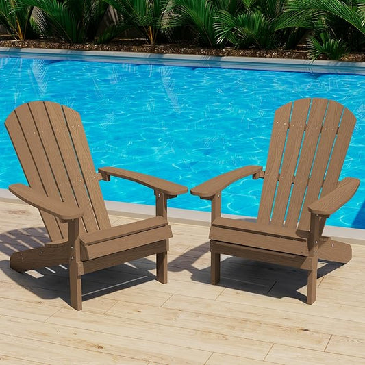 YEFU Adirondack Chairs Set of 2: Outdoor Chair HIPS Plastic Adirondack Chairs - Patio Chairs with Wood Texture - Lawn Fire Pit Deck Porch Garden Chairs for Adults (Teak)