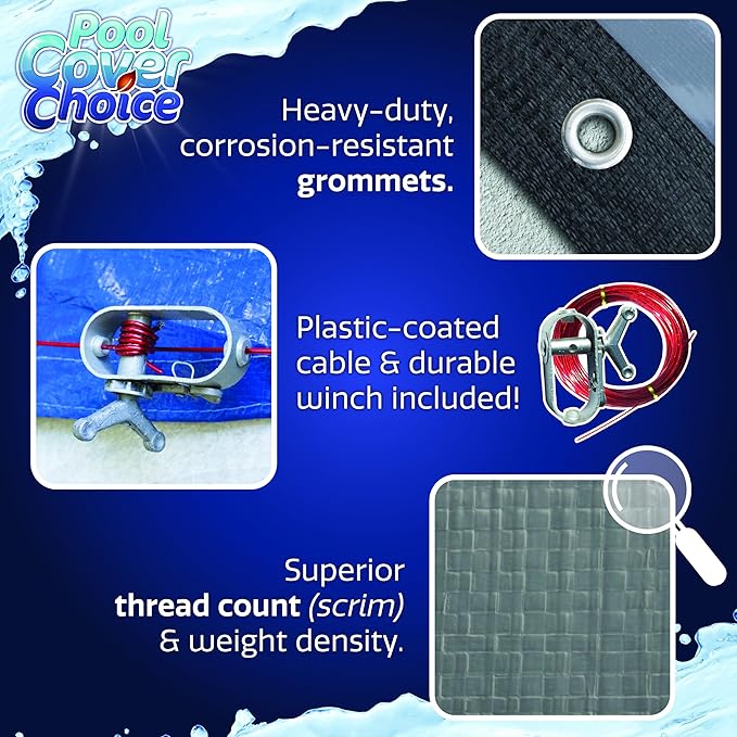 Winter Swimming Pool Cover for 28 ft Aboveground Round Pool Size, Deluxe Choice Series, Solid Material, Color - Steel Gray, Pool Cover Choice 5928-4CHOICE