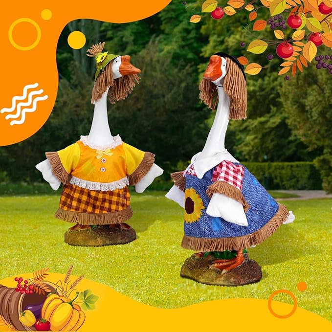 3 Set Fall Goose Outfit 23 Inch Fall Pilgrim Cement Goose Outfit Thanksgiving Scarecrow Porch Decor Clothes Costume for Autumn Garden Yard Statue Decor