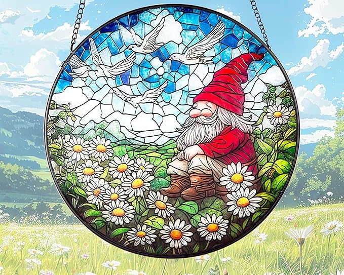 10'' Dwarf Patterned Window Pendant,Suncatcher Stained Glass Window Hangings，Hanging Stained Glass for Windows,Indoor Outdoor Home Garden Ornaments,Gifts for Family, Friends, and Pendant Enthusiasts