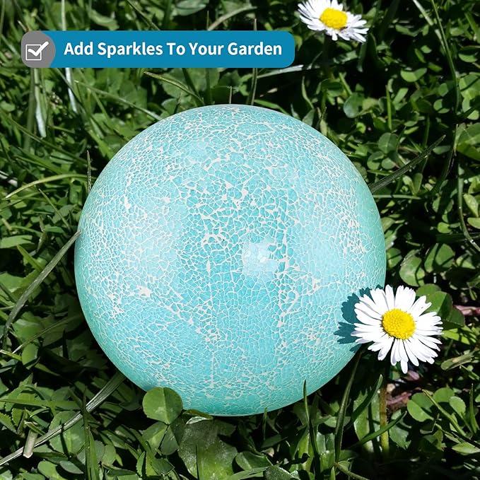 MDLUU Mosaic Gazing Ball, 10-Inch Decorative Gazing Globe, Glass Gazing Sphere for Garden, Outdoor Landscape Decor (Teal Blue)
