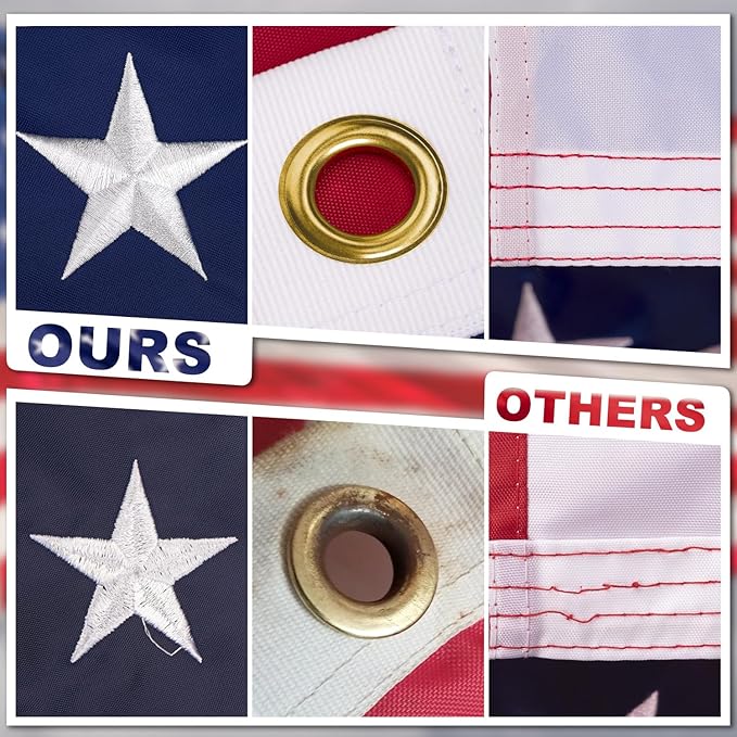 Deluxe Cotton American Flag 5x8 FT for Outside, Tear Resistant US Flags High Wind with Embroidered Stars, Sewn Stripes, the Best Indoor Outdoor Flag