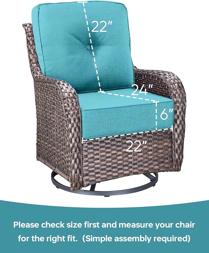 Luxury 22x24/22x25 6-Inch Outdoor Deep Seat Cushions Set of 6 - Comfortable Patio Zipper Chair Cushion for Wicker Wicker Rocking Gilider Loveseat Couch Sectional Sofa - Turquoise
