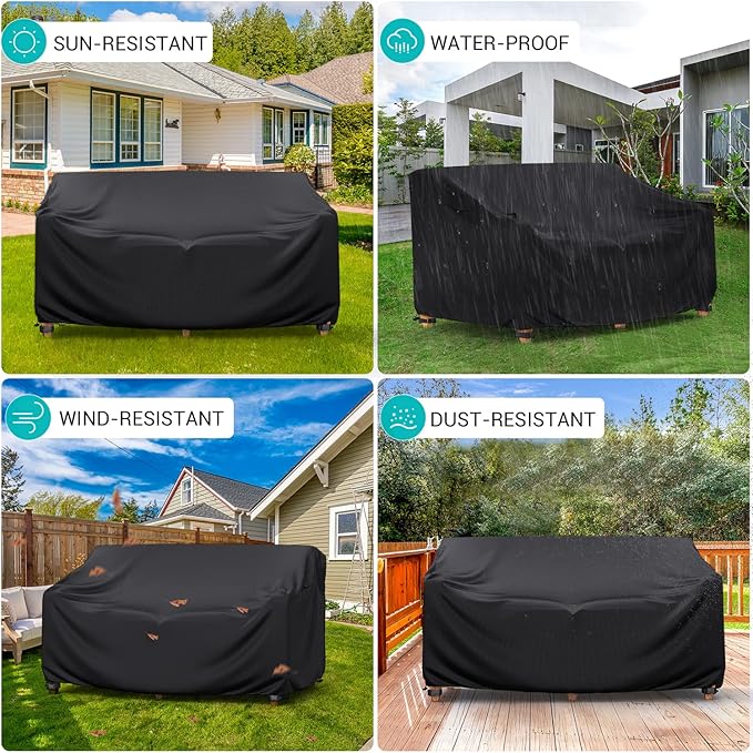 Patio Sofa Cover Waterproof - Heavy Duty 3-Seater Outdoor Couch Cover Patio Furniture Covers with Air Vent and Handles, 88" L×33" D×32" H, Black