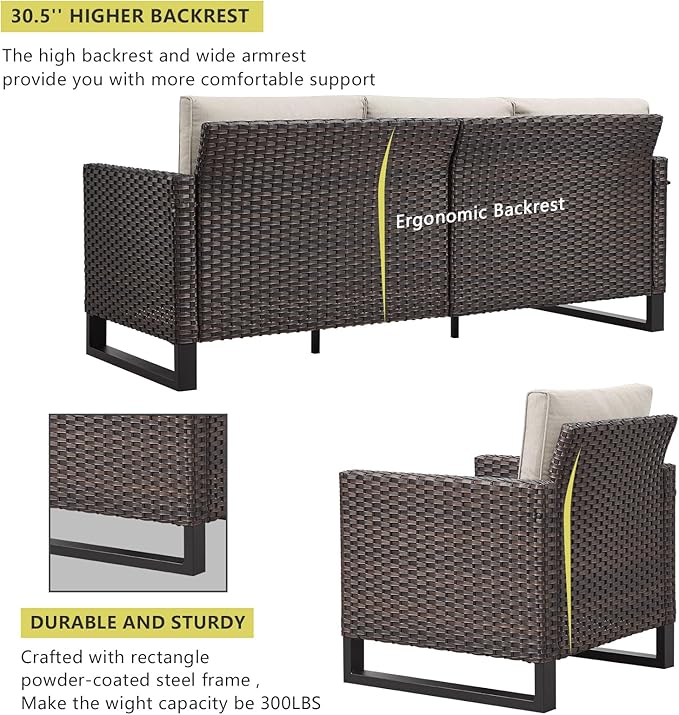 HUMMUH 8 Piece Patio Furniture Set PE Wicker Outdoor Sectional Sofa and Patio Swivel Chairs Outdoor Dining Table Ottomans for Porch,Garden,Backyard,Deck(Brown/Beige)