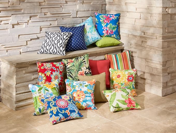 BrylaneHome 16" Square Toss Pillow - Patio & Outdoor - Patio & Outdoor - Water, Stain & Fade Resistant - Hibiscus