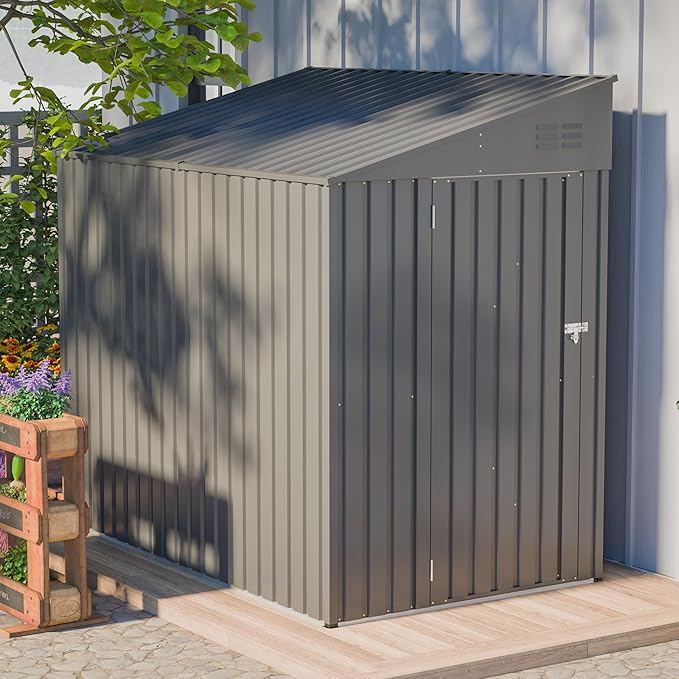 4×8 FT Outdoor Metal Storage Shed,Heavy-Duty Lean to Storage Shed with Lockable Door and Reinforced Beams,All Weather Waterproof Storage House W/2 Air Vents,for Backyard,Patio,Lawn,Dark Gray