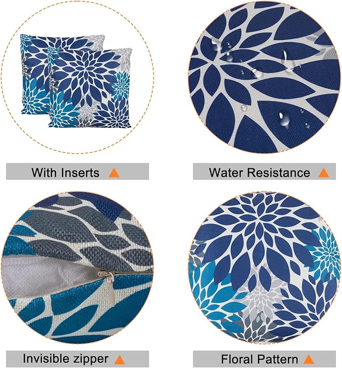 Outdoor Throw Pillows Waterproof Set of 2 Patio Pillows 18×18 Inch Decorative Pillows for Bed, Couch, Sofa and Patio Furniture