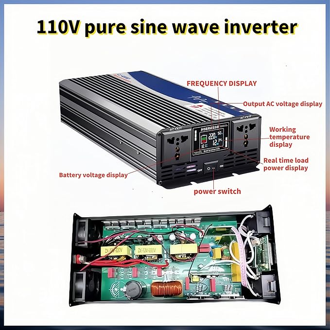 3500W Power Inverter 24V DC to 110V AC Converter with LED Display Dual AC Outlets Dual Fans Radiating for RV, Camp, Boat and Home Emergency Portable Pure Sine Wave Inverter (Smart Screen, 3500W 24V)