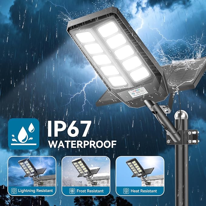 Solar Lights Outdoor Waterproof, 7000K Dusk to Dawn Solar Street Lights Outdoor Motion Sensor with Remote Control, LED Security Flood Light for Outside, Parking Lot, Yard, Garden, Garage