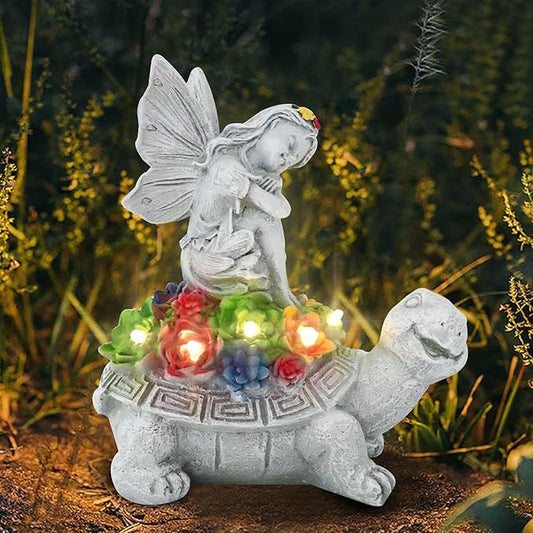 Solar Fairy Garden Statue, Angel Fairy on Solar Turtles for Outdoors with LED Lights, Garden Angels Outdoor Statue, Balcony Lawn Yard Decor Gift for Mom Grandma