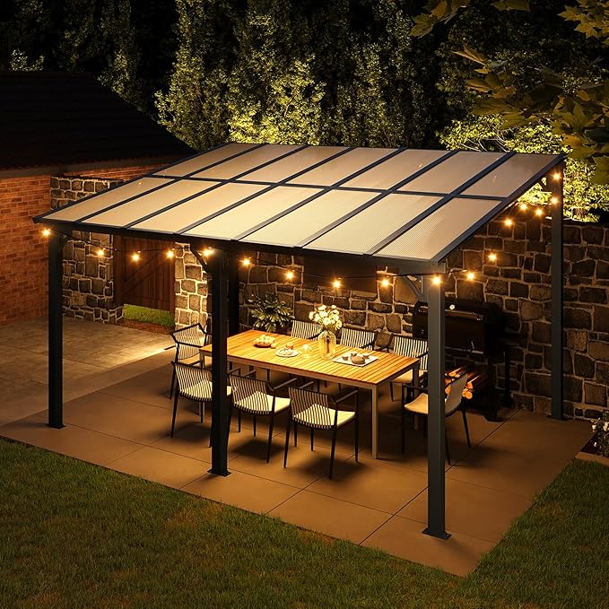 Aoxun Gazebo for Patio 10' x 14', Premium Gazebo Pergola with Sloped Roof, Large Wall-Mounted Heavy Duty Awnings, for Backyard, Patio, Deck and More