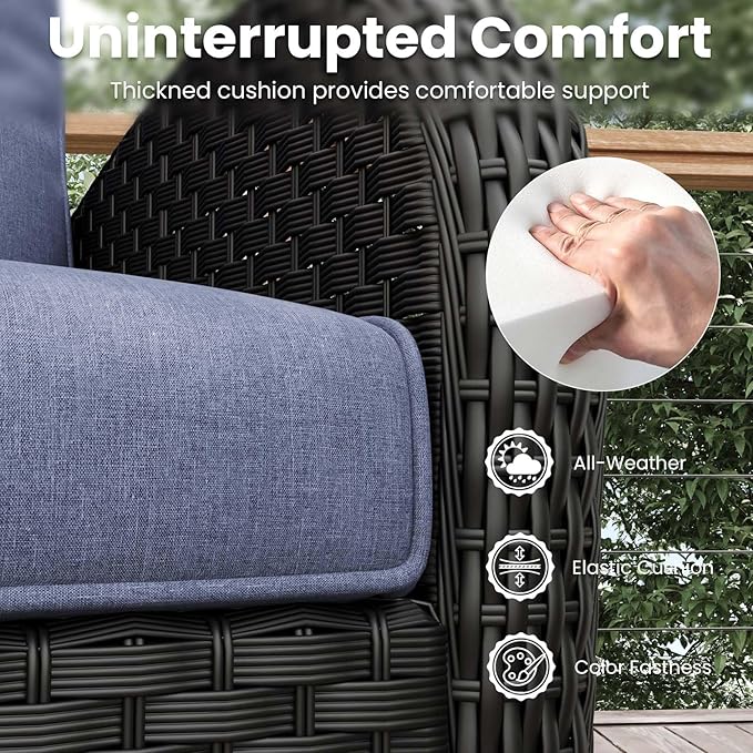 7 Pieces Patio Furniture Sets with Fire Pit Table, Wicker Rattan High Back Outdoor Swivel Rocking Chairs Set with 3-Seat Couch, Ottomans and Side Table