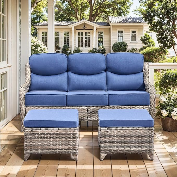 HUMMUH Wicker Patio Furniture Set 6 Inch Thick Cushion Outdoor Swivel Rocker Patio Chairs with Deep Seat Sofa 6PCS Outdoor Furniture Set for Porch Garden Deck