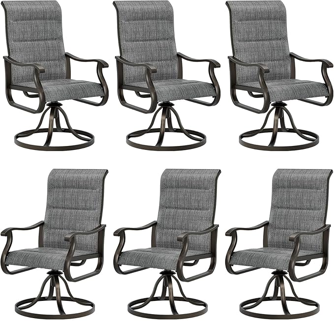 UDPATIO Patio Swivel Dining Chairs Set of 6, Outdoor Swivel Chairs High Back with All Weather Padded Textilene, Metal Rocking Frame for Lawn Garden, Dark Grey