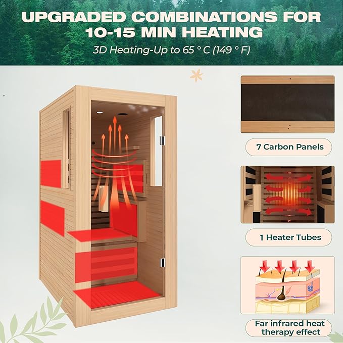 1 Person Full Spectrum Infrared Sauna,Home Dry Sauna with Rapid Heating & Adjustable Backrest Chair, Indoor Spa Room, 120V,Detox & Muscle Relaxation
