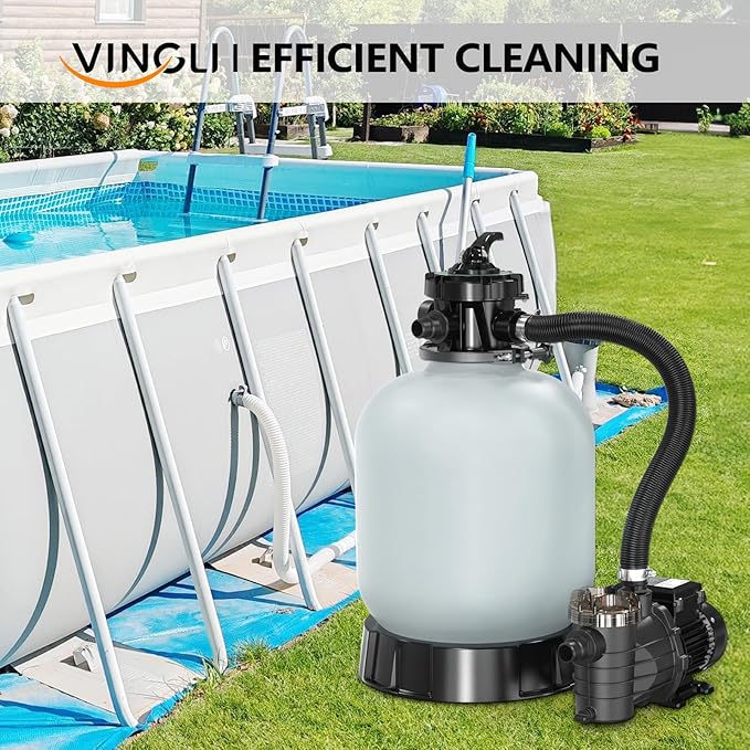 VINGLI Sand Pool Filter 16 in Tank with A 3/4 HP Pump 115V Above Ground Inground Swimming Pool Pump with Filter Basket,3435 GPH