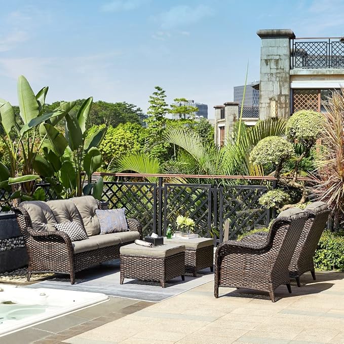 HUMMUH 3-Seat Outdoor Wicker Sofa PE Rattan Patio Couch with Cushions,Deep Seat High Curved Back Armset Patio Sofa
