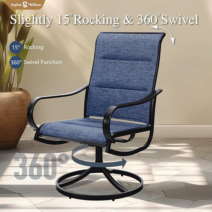 Sophia & William 7 Pieces Outdoor Patio Dining Set, 6 x Swivel Patio Dining Chairs and 64" Metal Dining Table, Outdoor Table and Chair Furniture Dining Set Support 300lbs（Blue）