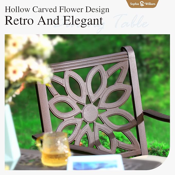 Sophia & William 3 Pieces Cast Aluminum Patio Bar Set, Round Outdoor Bar Table and 2 Swivel Bar Counter Height Chairs Set, Modern Patio Pub Bistro Set with Outdoor Stools