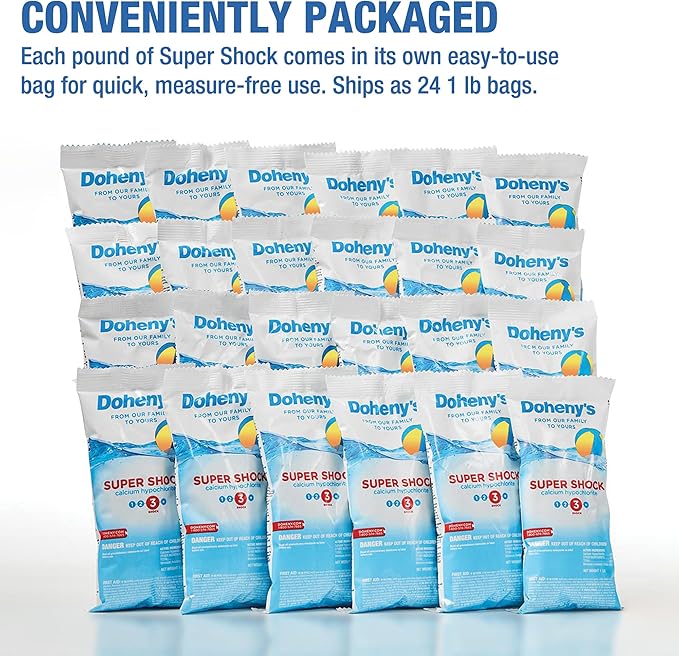 Doheny's Super Pool Shock | Pro-Grade Chlorine Shock, Quick-Dissolving, Fast-Acting 68% Cal-Hypo Granular Pool Shock | 24 x 1lb Bags, Proudly Made in The USA