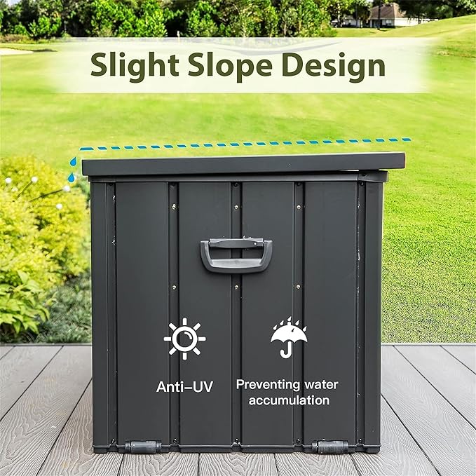 Heavy-Duty Outdoor Metal Storage Box Dark Gray Lockable Water-Resistant Deck Box for Patio Garden Tools Organization Rust-Resistant Outside Storage Box (100 Gallon)
