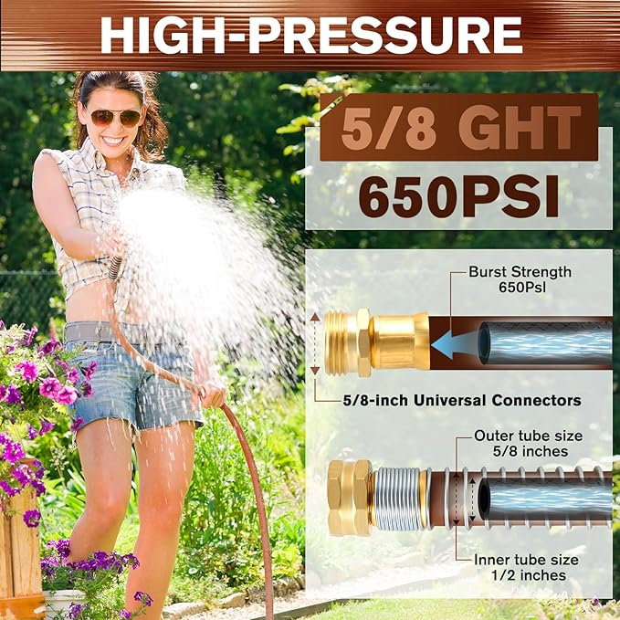 Short Leader Garden Hose 5/8" x 6ft, No Kink Lightweight Water Hose, Hybrid Rubber, Heavy Duty, 650 Burst PSI, Male to Female Fittings