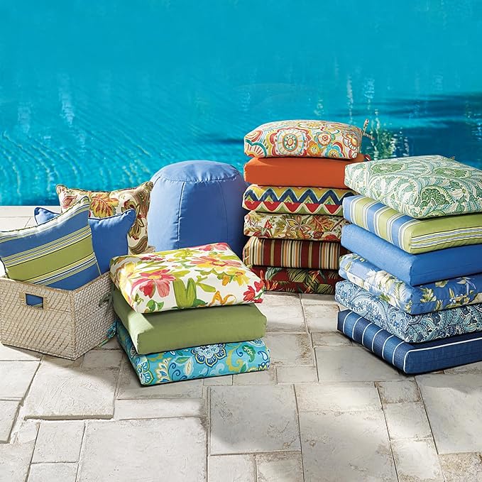 BrylaneHome Indoor/Outdoor Chair Pads (Set of 4) - 16" L x 15.6" W - Water, Stain & Fade Resistant - Evening Blue Dot