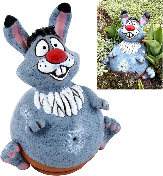 Ceramic Garden Decor - Bunny Lawn Stake - Outdoor Statue - Perfect, Unique Gifts for Gardeners Woman, Men, Yard Gifts - Handmade, Frostproof