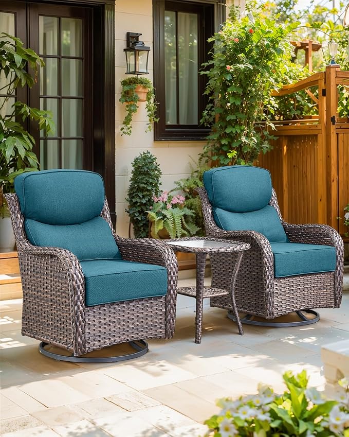 Luxury 24x24x6 Inch Smile Patio Dining Chair Cushions Set of 4 - Heavy Duty Water Repellent Outdoor Seat Cushion for Outside Lawn Furniture Glider Loveseat L-Shape Sofa - Peacock Blue