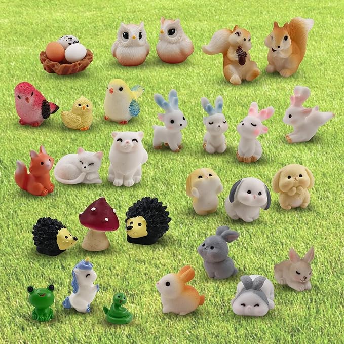 30 Pcs Tiny Resin Animals to Hide Mini Forest Animals Figurines for Miniature Garden Fairy Garden Succulents Plants Ornaments