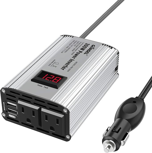 300W Power Inverter DC 12V to 110V AC Car Inverter with 4.8A Dual USB Car Adapter with LED Display