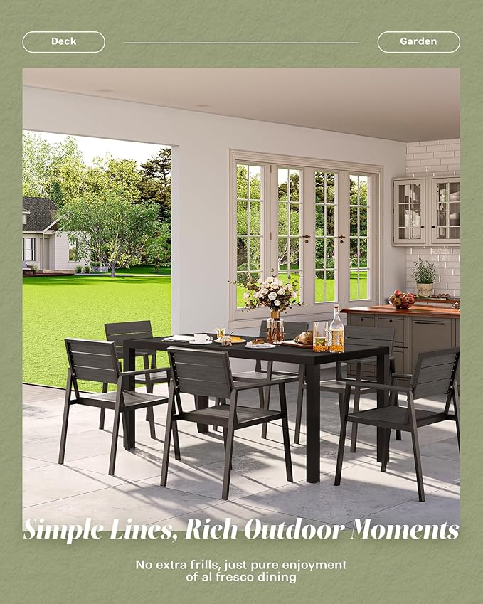 Outdoor Dining Set, Patio Table and Chairs of 4, Aluminum Outdoor Furniture Set with Umbrella Hole, HDPS Patio Dining Table Set for 4 (Charcoal)