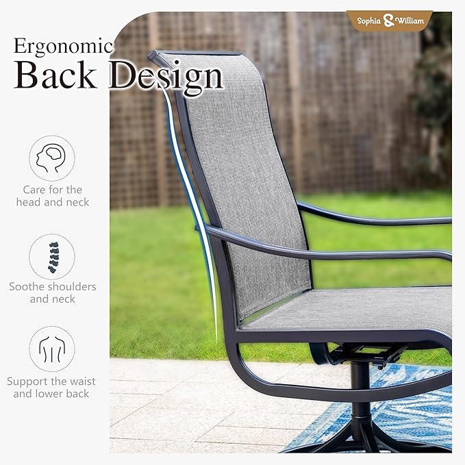 Sophia & William Patio Set with Umbrella Patio Dining Set for 6 with 13ft Rectangle Patio Umbrella Red, 6 x Patio Chairs Grey, 1 Wood Like Outdoor Dining Table with Umbrella Hole for Lawn Garden
