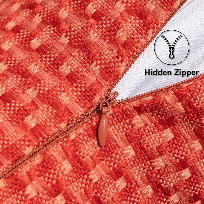 Kevin Textile Outdoor Waterproof Throw Pillow Covers Pack of 2 Weaving Texture Water Resistant Outside Decorative Cushion Covers for Garden Patio Tent Balcony Bench Couch Sofa 18x18 Inch, Red