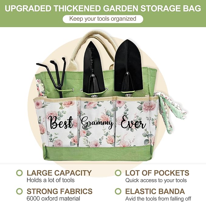 Grammy Gifts, Gardening Kit Grammy Gifts from Grandkids Floral Gardening Tools and Durable Garden Tools Organizer Tote, Ideal Gardening Gift for Women on Birthday Christmas Plant Lover Present