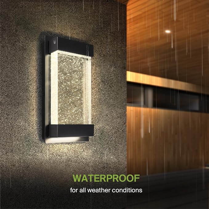 ASD LED 12 Inch Bubble Glass Wall Light Fixture | 22W 500LM 3000K-5000K 120V | 3CCT, Waterproof, Dimmable, Up-Down Glow, ETL Listed | Exterior Flush Mount Sconce, Outdoor-Indoor Lighting | Black