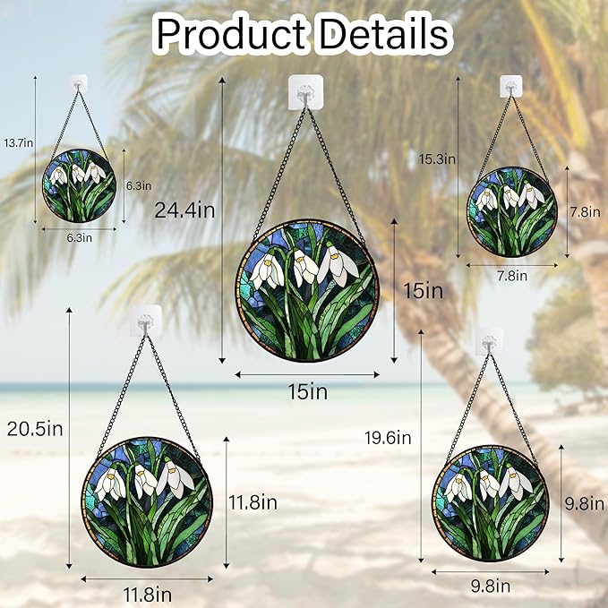 Stained Glass Window Hanging - Green Plants Birth Flowers Suncatcher for Doors Garden Patio Sun Catchers Decor Christmas Mother's Day Birthday Gifts for Women Men Mom Nana Friend 9.8 in